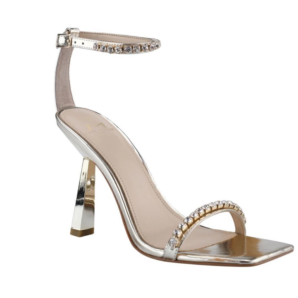 MARC FISHER KARIMA HEELED SANDALS Golden Tone Rhinestone Straps Sandals